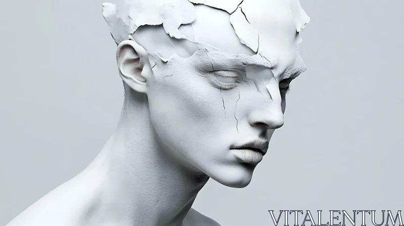 Abstract White Cracked Face Art AI Image