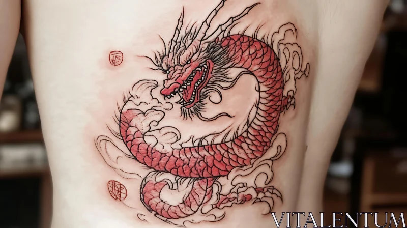 Detailed Red Dragon Tattoo Artwork AI Image