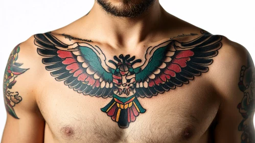 Vibrant Bird Tattoo on Chest