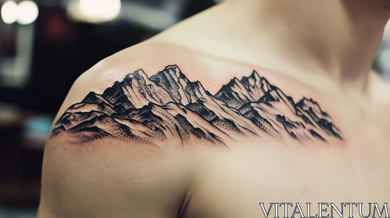 Mountain Art Tattoo on Shoulder AI Image