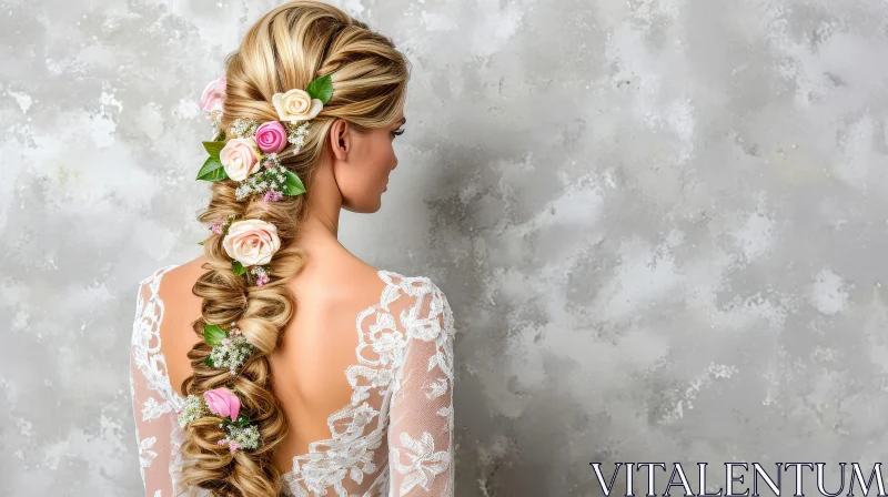 Ethereal Beauty: Young Woman with Long Blond Hair and Floral Braid AI Image