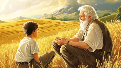 Old Man and Boy in Wheat Field