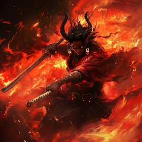 Fiery Demon Warrior with Swords