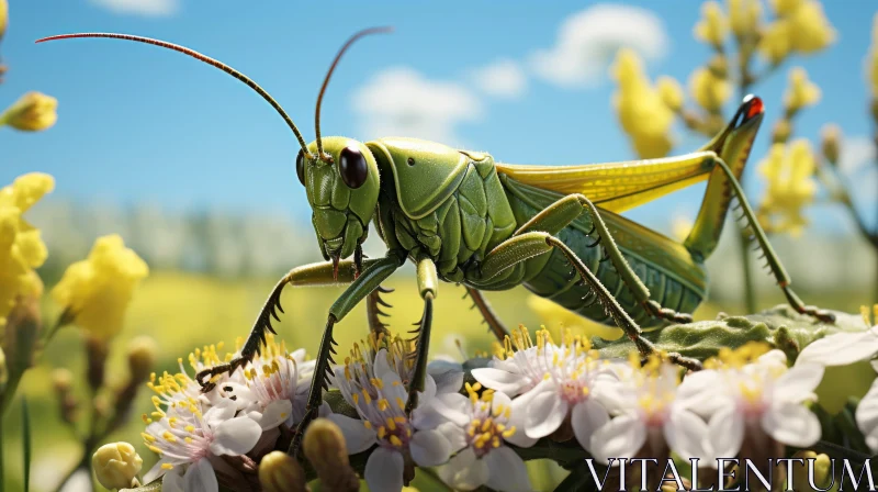 Grasshopper on Yellow Flowers - Intricate Animal Illustration AI Image