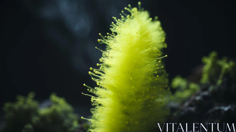 Intricate Beauty of Yellow Moss Against Black Backdrop AI Image