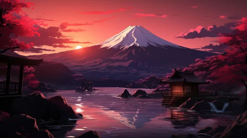 Romantic Japanese Landscape: Tranquil Mountains and Coast Scene