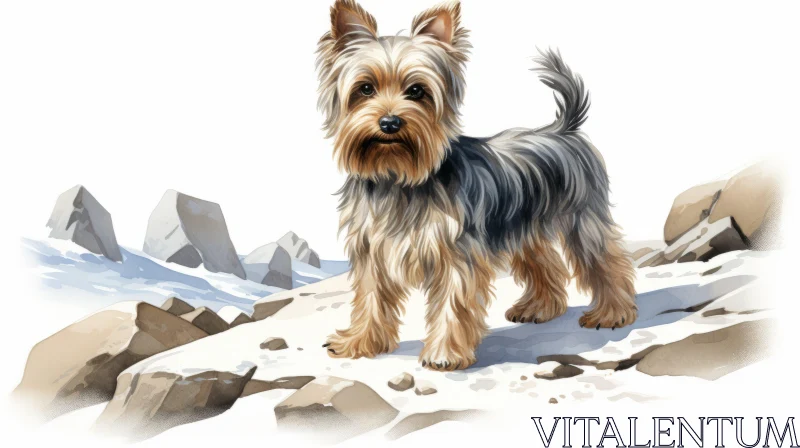 Yorkshire Terrier in Snowy Mountain Landscape Illustration AI Image