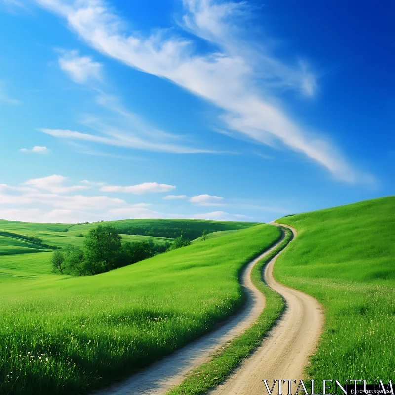 AI ART Winding Road Through Green Field