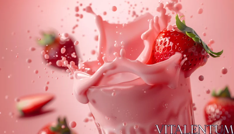 Strawberry Milkshake with Fresh Berry Splash AI Image