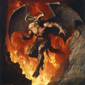 Winged Demon Emerging from Hellfire