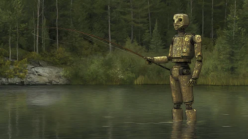 Mechanical Angler by the Lake