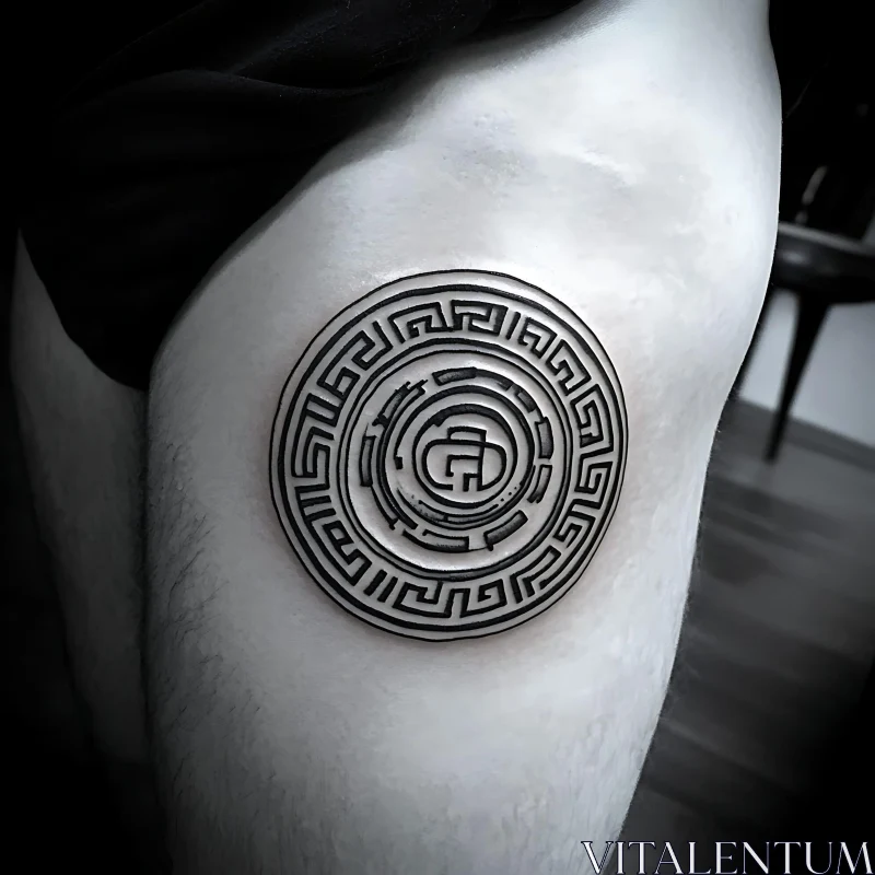 Maze-Like Geometric Tattoo on Upper Thigh AI Image