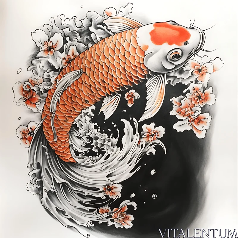 Koi Fish and Floral Water Tattoo AI Image