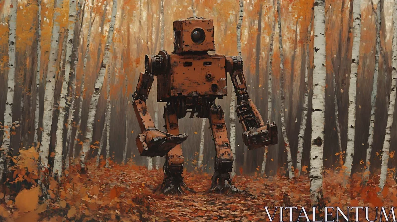 AI ART Autumnal Robot in Birch Grove