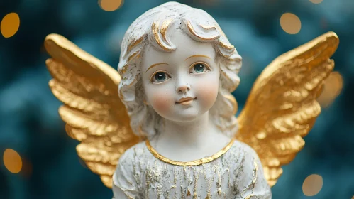 Serene Angel Statue with Glimmering Wings