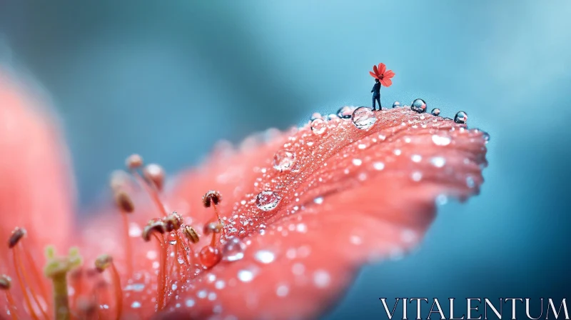 AI ART Whimsical Miniature Scene on a Dewy Flower Petal