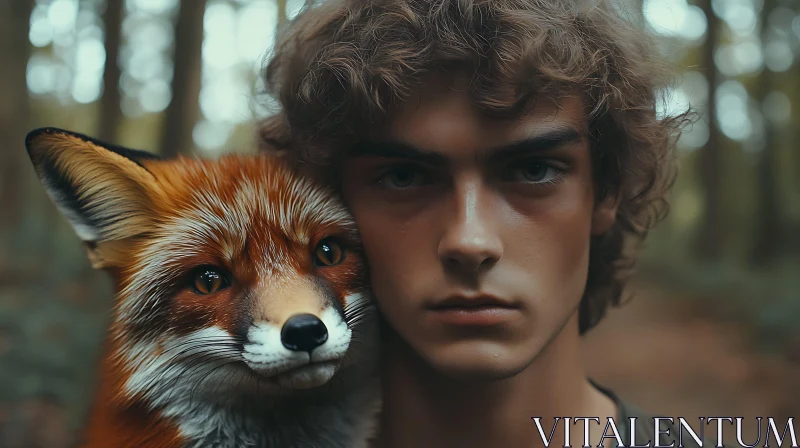 Fox and Man Together in Forest AI Image