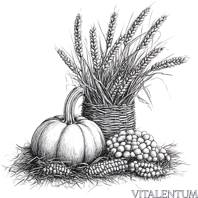 AI ART Monochrome Pumpkin and Corn Still Life