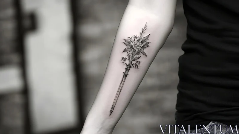 Intricate Floral Sword Tattoo Design AI Image