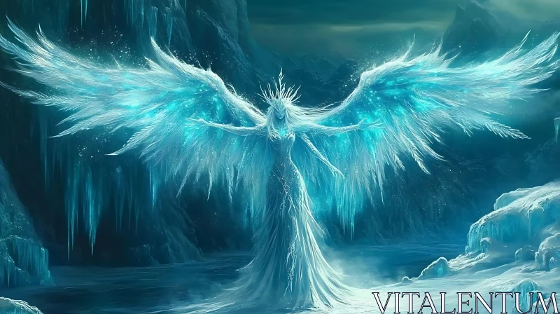 Winter Angel in Glacial Domain AI Image