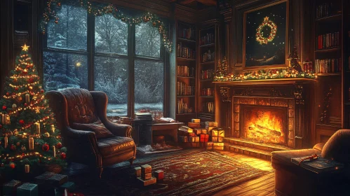 Holiday Home Interior with Christmas Tree