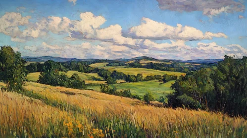 Golden Field and Cloudy Sky Art