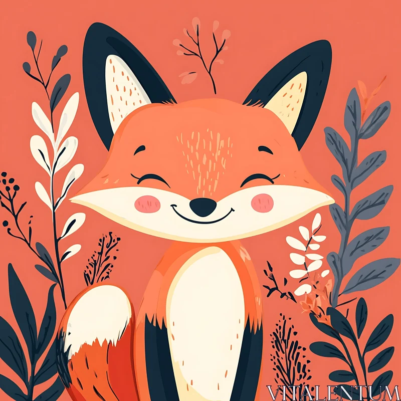 Smiling Fox in a Botanical Setting AI Image