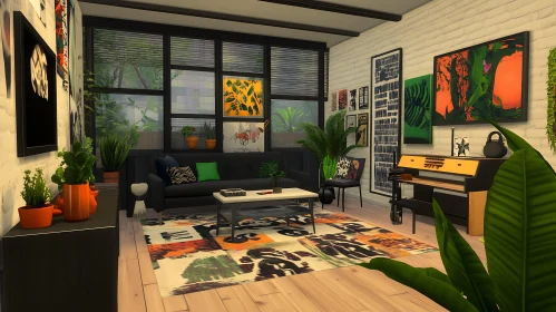 Modern Interior with Plants and Art