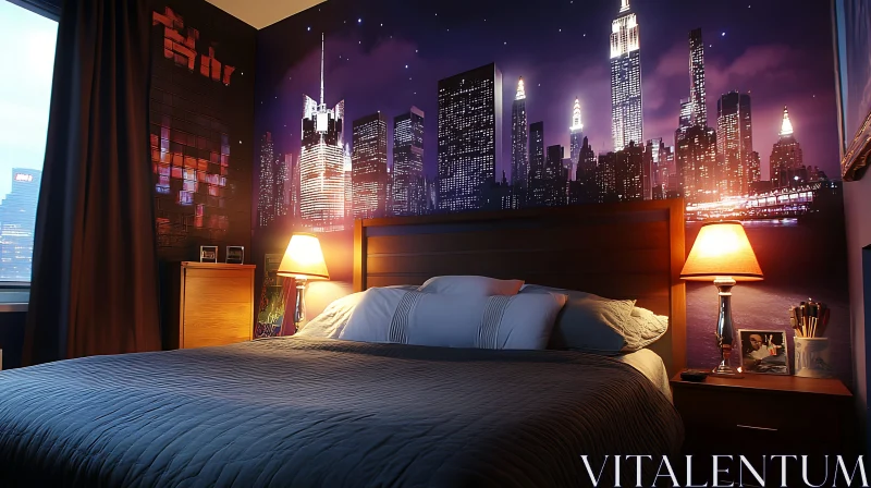 AI ART City Lights Bedroom Retreat