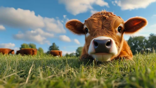 Adorable Calf in Meadow
