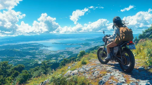 Rider on a Mountain Overlooking Lake