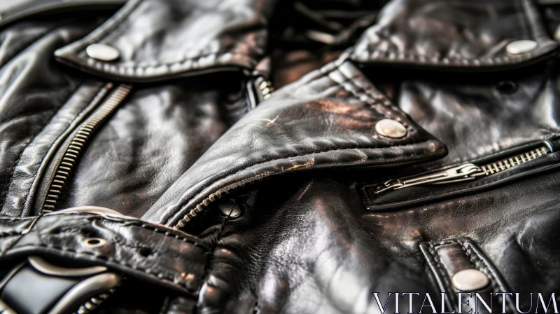 Close-Up of Worn Black Leather Jacket | High-Quality Leather AI Image