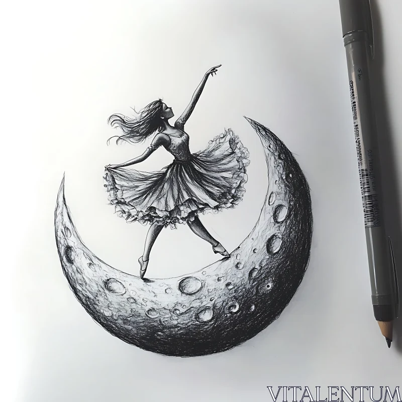 Whimsical Moonlit Ballerina Art AI Image