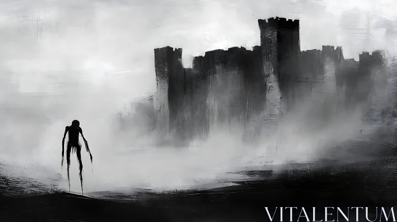 AI ART Dark Castle and Lone Figure Art