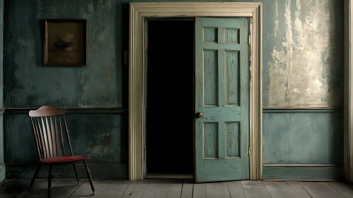 Antique Interior With Blue Door