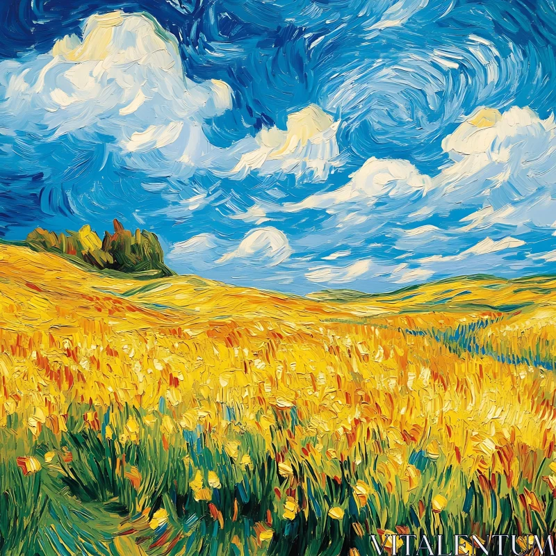 AI ART Impressionistic Field of Flowers Under Swirling Sky