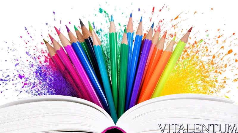 AI ART Open Book with Rainbow Pencils Art