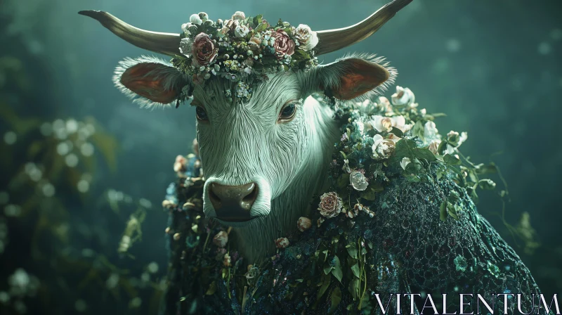 AI ART Floral Cow Portrait