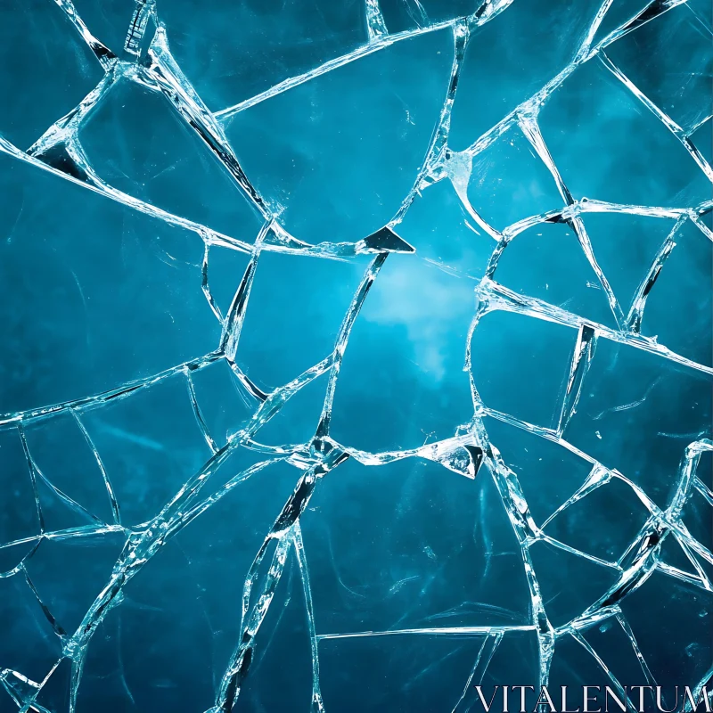 Shattered Glass Abstract with Blue Hue AI Image