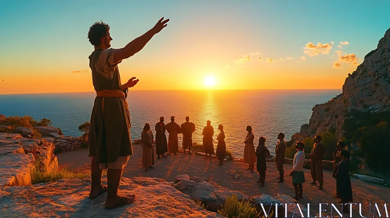 Cliffside Sermon at Sunset AI Image