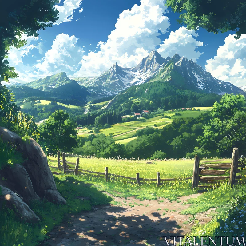 AI ART Green Hills and Mountains View