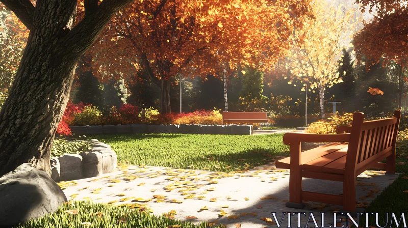 Autumnal Park Bench Scene AI Image