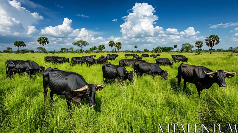 Black Cattle in Green Pasture AI Image