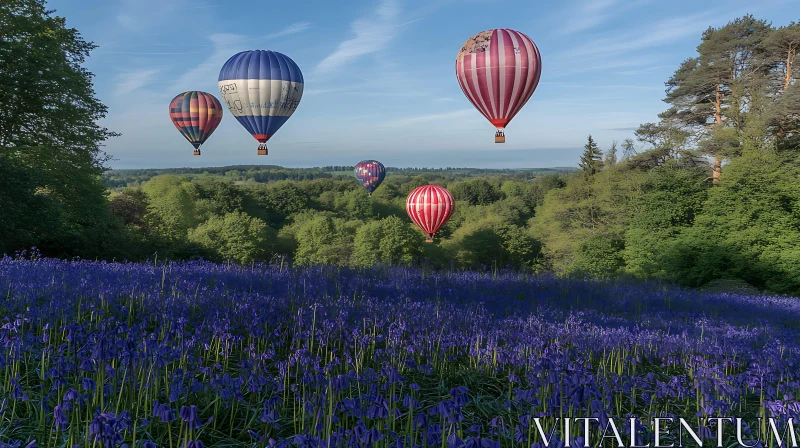 AI ART Hot Air Balloons and Bluebell Field