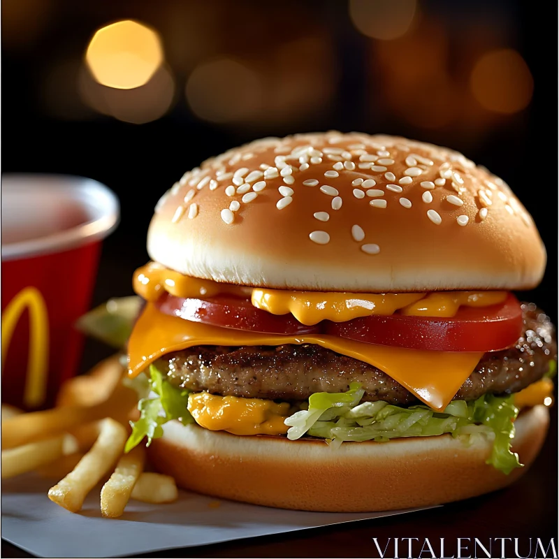 Mouth-Watering Cheeseburger and French Fries AI Image