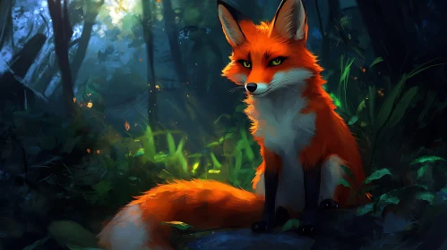 Orange Fox in Green Forest
