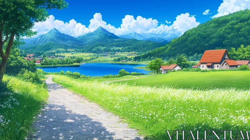 AI ART Scenic Mountain Lake View