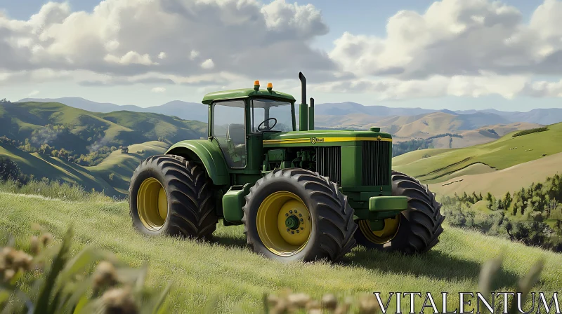 AI ART Agricultural Tractor in Green Field