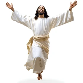 Person in White Robes with Arms Raised