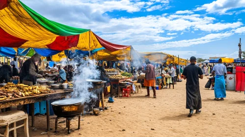 Vibrant Market Scene with Food and People